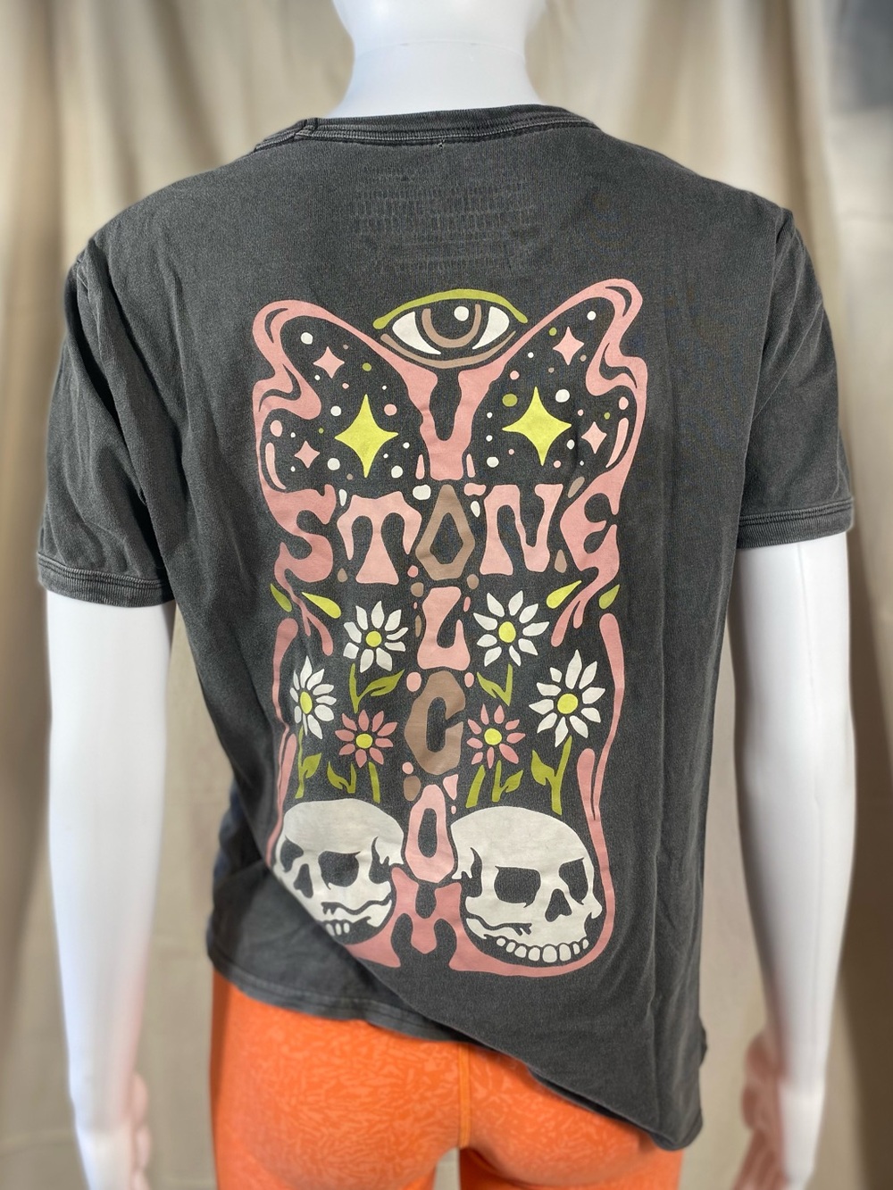 Volcom Grey with Pink Graphic with Skulls on the back